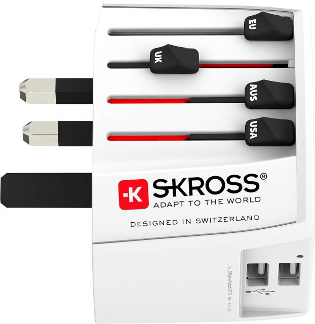 Адаптер SKROSS PRO MUV 2 x USB-A, 1.302960, World, Бял 