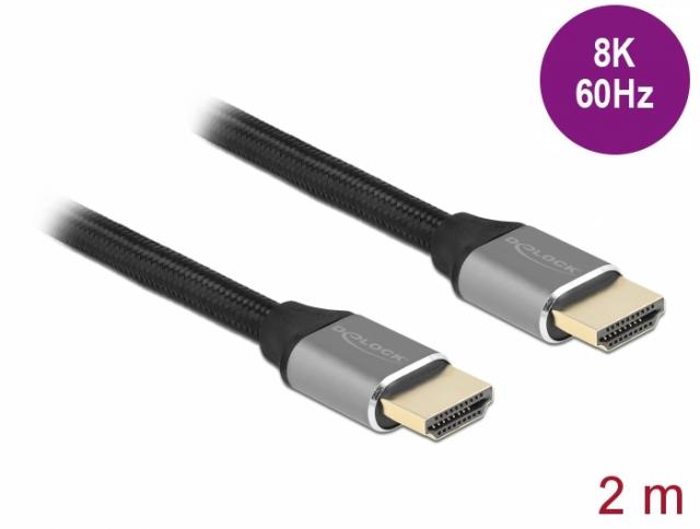 Кабел Delock Ultra High Speed, HDMI мъжко - HDMI мъжко, 48 Gbit/s, 8K 60 Hz, 2 м, Сив 