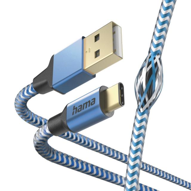 Кабел HAMA Reflective, USB-C мъжко - USB-A мъжко, 1.5м, 201558 