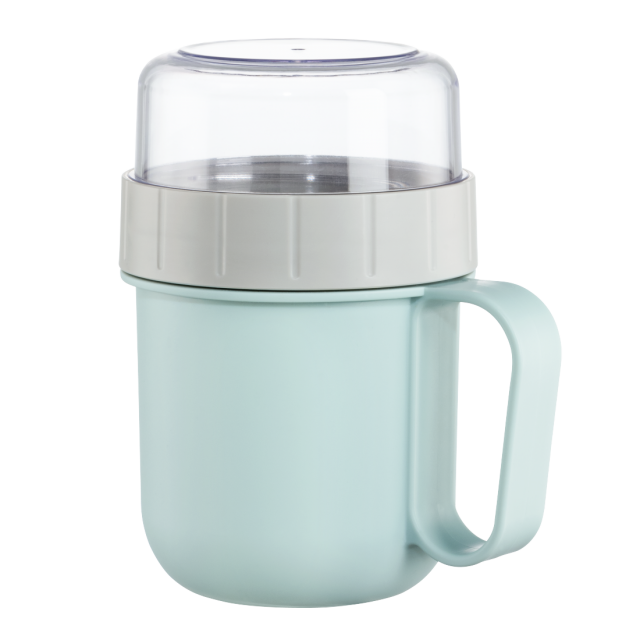 Xavax Cereal Mug To Go, with Topper, 2 Compartments, 500 + 200 ml, pastel blue/grey 