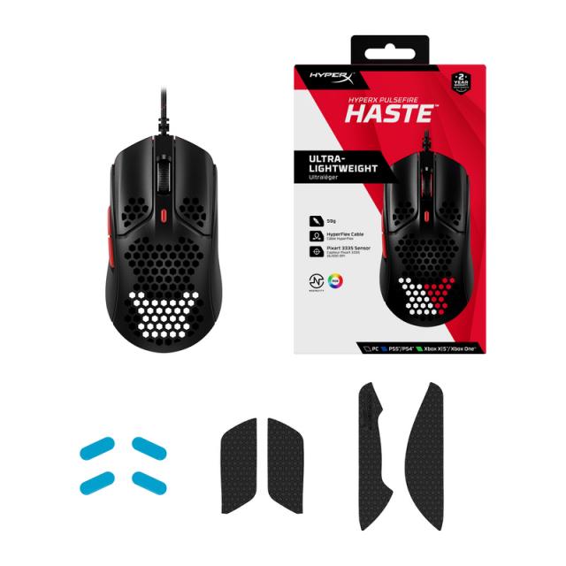 Геймърска мишка HyperX Pulsefire Haste, RGB, USB 2.0, Черен/Червен 