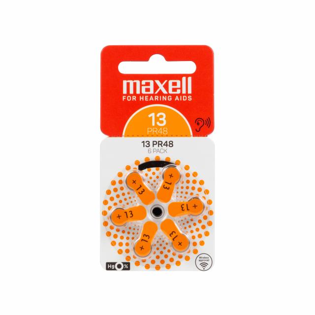 Zink Air battery MAXELL ZA13 6pcs. button for Hearing aids 