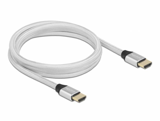 Кабел Delock Ultra High Speed,HDMI мъжко - HDMI мъжко, 48 Gbit/s, 8K 60 Hz, 2 м, Сребрист 