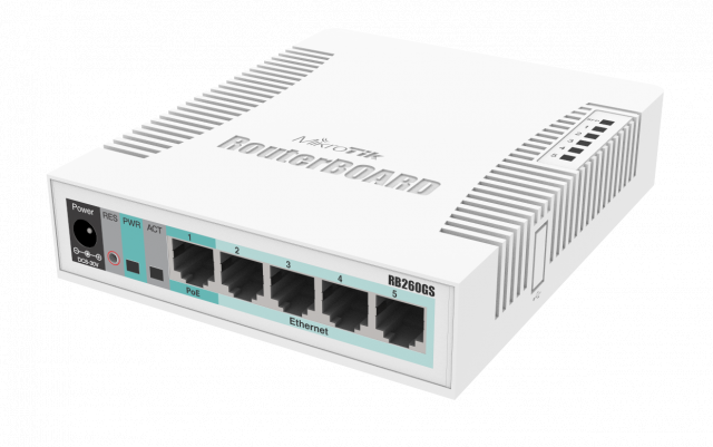 Switch MikroTik RB260GS CSS106-5G-1SR2, 10/100/1000Mbit, 128 KB, PoE, SwOS 