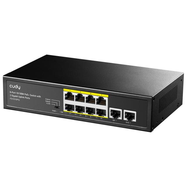 Суич Cudy FS1010PG, 8 портов, 10/100, PoE+ Switch 120W, 2 x Uplink порта 10/100/1000 