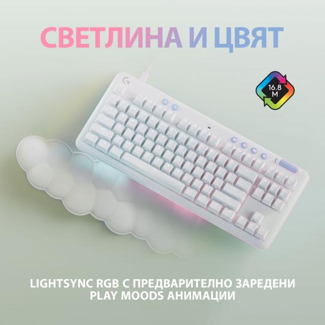 Геймърска механична клавиатура Logitech G G713, TKL, Linear, RGB, US Layout, Бяла 