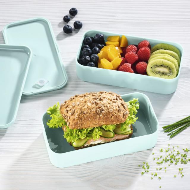 Xavax To Go  Bento Box, 2 Stackable Lunchboxes, 500 ml per Chamber, pastel blue 