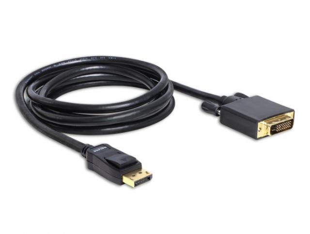 Кабел Delock DisplayPort мъжко - DVI мъжко, 2 м., Черен 