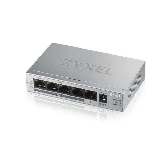 Суич ZyXEL GS1005-HP, 5-портов гигабитов неуправляем PoE+, 60W 