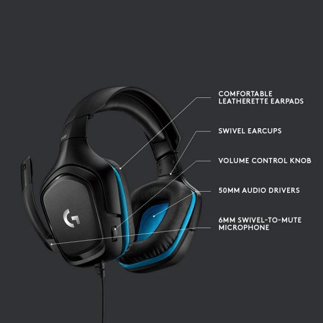 Геймърски слушалки Logitech G432, Микрофон, Черни 