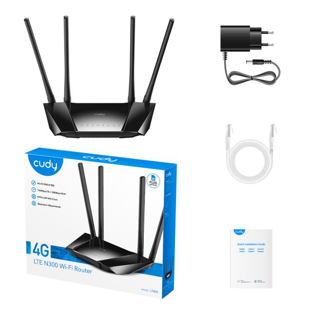 Wireless Router Cudy LT400, 4G LTE, 2.4GHz, 300 Mbps, 10/100 