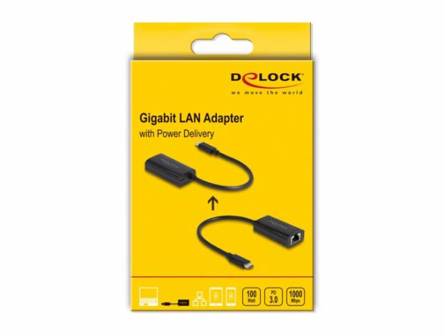 Мрежова карта Delock 61026 USB-C - RJ45, USB 3.2 Gen 1 RTL8153B, Gigabit Ethernet, PD 3.0 