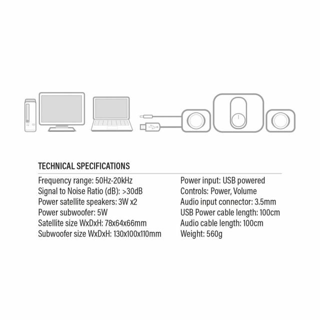 Eminent 2.1 Stereo speaker set for PC and laptop, USB powered 