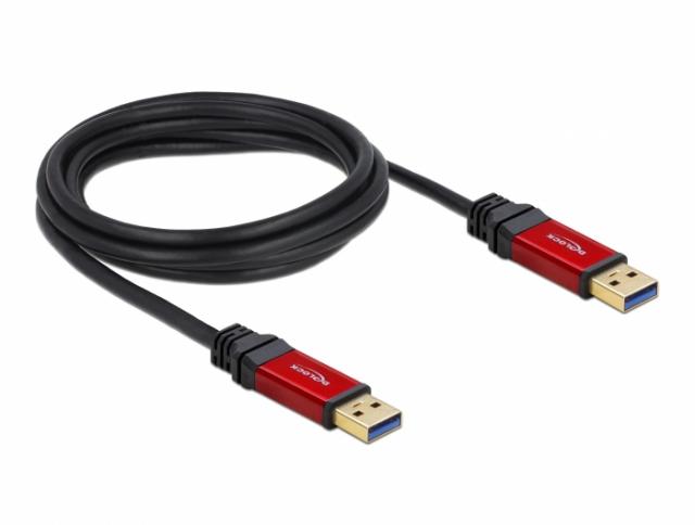 Кабел Delock  USB-A мъжко - USB-А мъжко, 2 м, Premium, Екраниран, Черен 