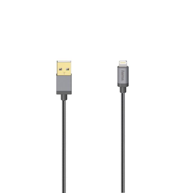 Кабел HAMA Elite USB-A мъжко - Lightning мъжко, 0.75 м., метал, Антрацит, за iPhone/iPad 