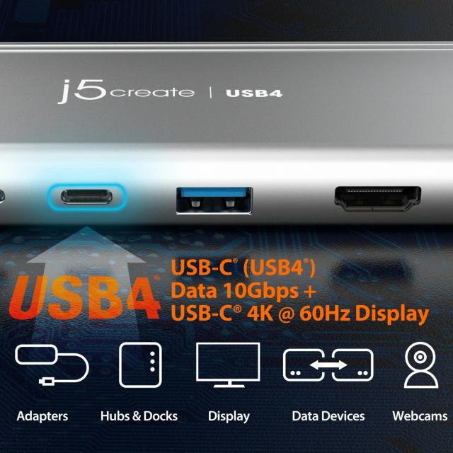 5-портов хъб j5create JCD401 USB4 Dual 4K Multi-port USB-C, 4K HDMI 