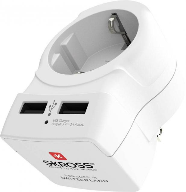 Skross Travel adapter Еurope to USA, USB,white 