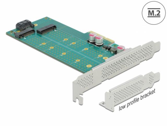 Карта PCI Express x4 Delock към 1x M.2 Key B + 1x  M.2 NVMe M.2 Key M, Low Profile 