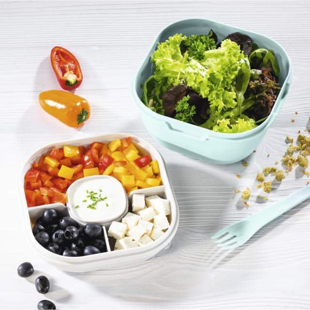 Xavax Salad Box To Go, Dressing Container, Topper 3 Compartments, Cutlery, 1.4 l 