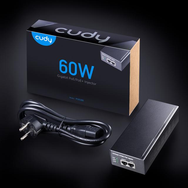 PoE инжектор Cudy POE300, Gigabit PoE+/PoE, 60W,метална кутия 