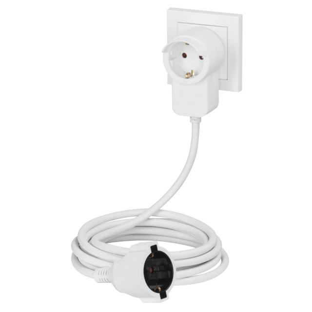 Удължителен кабел HAMA Powerplug, Шуко мъжко, Шуко женско, Допълнителен контакт, 3.0 m, Бял 