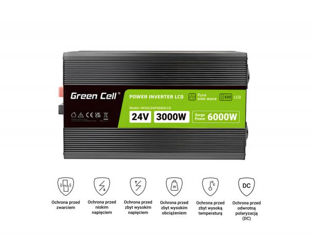 Инвертор GREEN CELL, 24/220V,  DC/AC, 3000W/6000W, чиста синусоида 