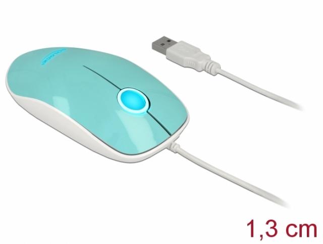 Оптична мишка DeLock, USB-A, Кабел 1.3 м, USB, 1200 dpi, Tюркоаз 