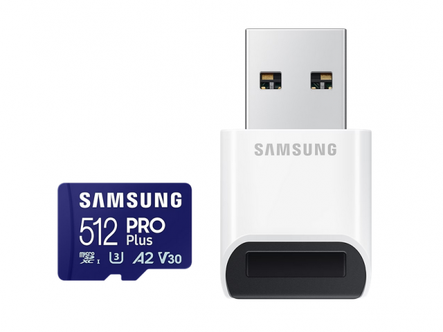 Карта памет Samsung PRO Plus, microSDXC, UHS-I, 512GB, Адаптер, USB четец 