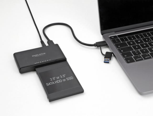 Конвертор Delock, USB-C - 1 x M.2 NVMe SSD + 1 x SATA SSD / HDD, Функция клониране 