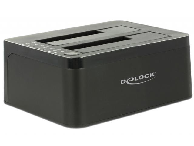 Външна докинг станция Delock 62661, за 2.5"/3.5" HDD/SSD, USB 3.0, Функция за клониране, Черен 