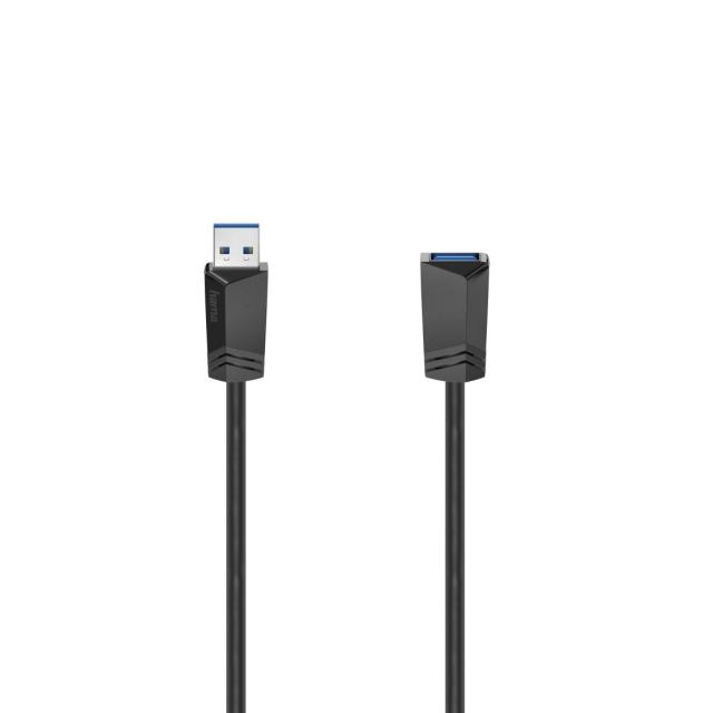 Удължителен кабел HAMA, USB 3.0 A мъжко - USB-А женско,1.5 м, Екраниран, Черен 