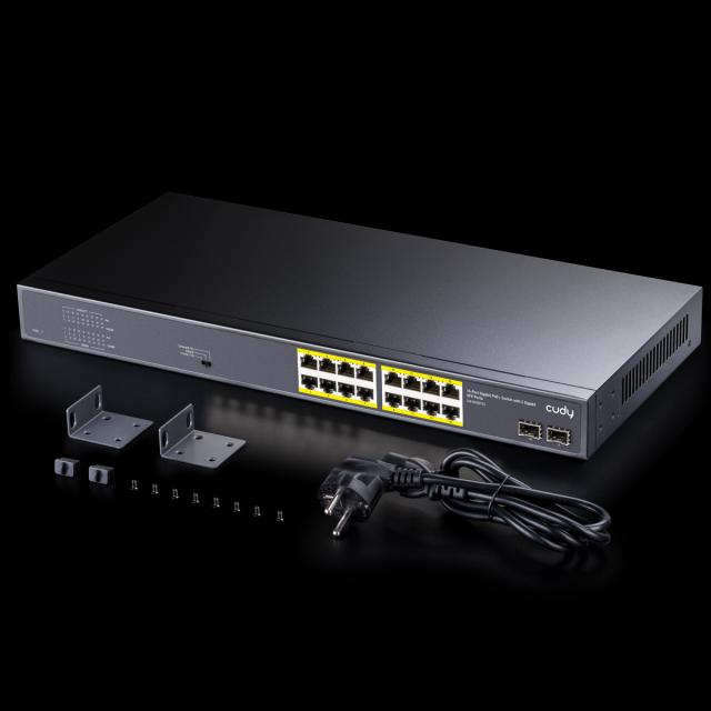 Суич Cudy GS1020PS2, 16 x Gigabit PoE, 2 x Gigabit SFP 