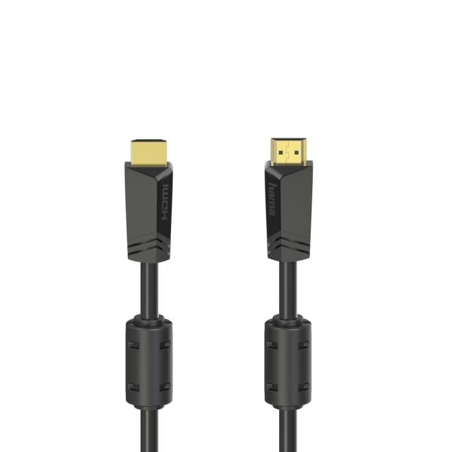 Кабел HAMA High-Speed, HDMI мъжко - HDMI мъжко, 4K, 18GB/s, Ethernet ,10 м, Позл. конектори, 2 филтъра, Черен 