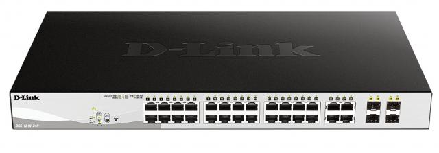 Суич D-Link DGS-1210-24P/E, 24 PoE 10/100/1000 Base-T port with 4 x 1000Base-T /SFP ports, Управляем, Монтаж в шкаф 