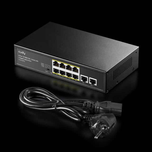 Суич Cudy FS1010PG, 8 портов, 10/100, PoE+ Switch 120W, 2 x Uplink порта 10/100/1000 