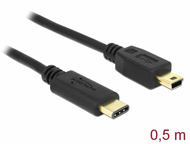 Delock Cable USB Type-C™ 2.0 male > USB 2.0 Type Mini-B male 0.5 m black 