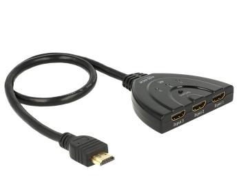 3 портов HDMI суич Delock 18600, 4K, 50 см. кабел, Черен