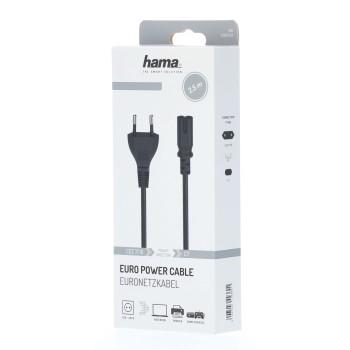 Захранващ кабел HAMA Euro Plug, 2-Pin(IEC C7) женско, 2.5 m, Черен 