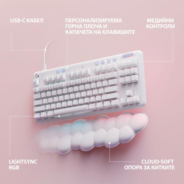 Геймърска механична клавиатура Logitech G G713, TKL, Linear, RGB, US Layout, Бяла 