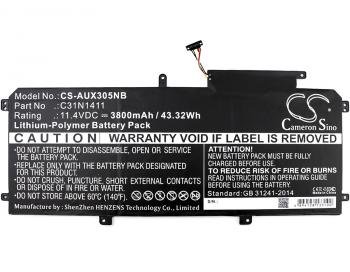 Laptop Battery C31N1411 for Asus ZenBook UX305C UX305CA UX305F UX305FA  11,4V 3800mAh   CAMERON SINO