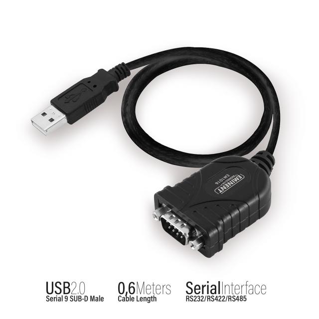 Конвертор Ewent USB -  RS232 9 пин мъжко, Черен 