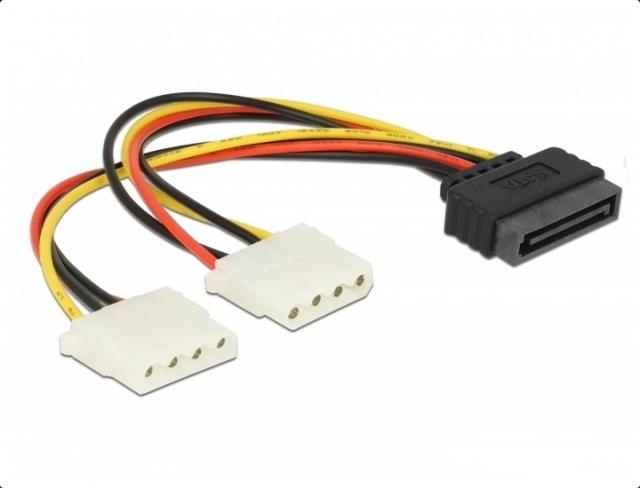 Кабел DeLock Power SATA 15pin към 2x 4pin Molex женско, 20cm 