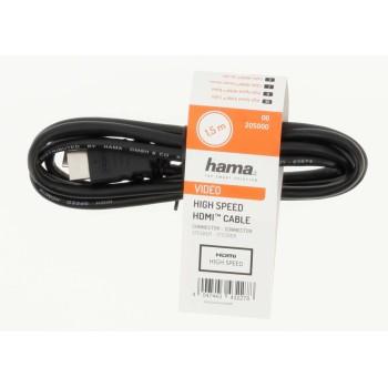 Кабел HAMA 205000, HDMI мъжко - HDMI мъжко, 10Gbit/s, 1080p, 1.5 м, Екраниран, Черен 