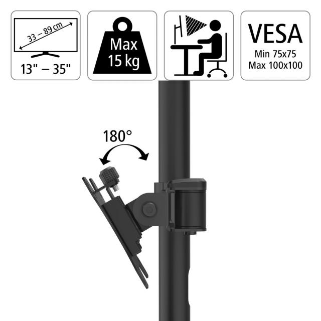 Hama Monitor Holder, 2 Monitors, Height-adjustable, Swivel/Tilt, 13" - 35" 