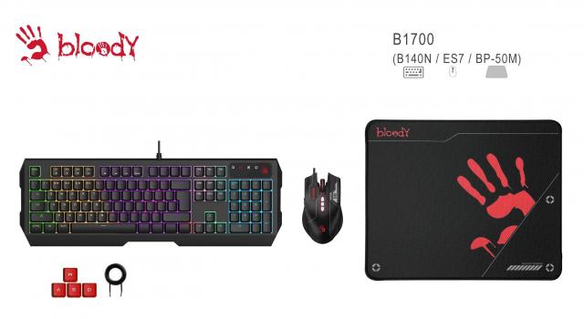 A4Tech B1700 Bloody USB Gaming Esports Keyboard, Pad And Mouse Combo 