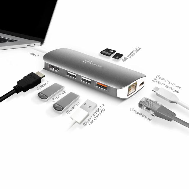 Докинг станция j5create Multi-Port JCD383, USB, HDMI, Ethernet, SD, microSD 