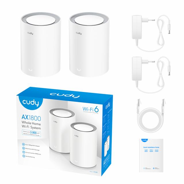 Безжична Mesh система Cudy AX1800, 2 - Pack, 2.4/5 GHz, 574 - 1201 Mbps 