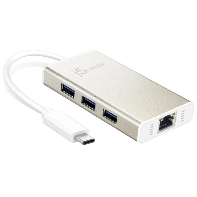 Хъб 3-портов J5create JCH471, USB-C 3.1, USB-A 3.0, Gigabit Ethernet 