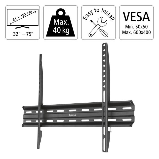 Hama TV Wall Bracket, Rigid, 191 cm (75") to 40 kg, 220813 