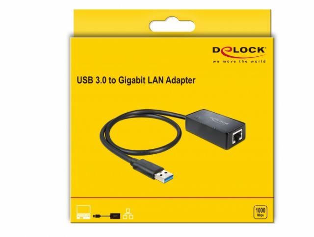 Адаптер DeLock 62121, USB 3.0  към Gigabit LAN 10/100/1000 Mbps 